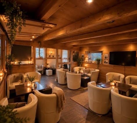 Lounge mit Sesseln und Kerzenlicht